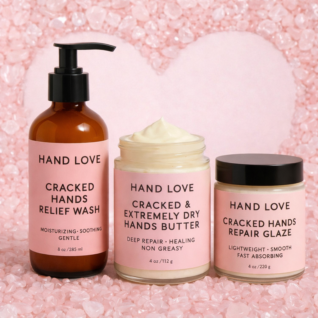Cracked Hands Care Set | Relief Wash + Repair Butter + Non-Greasy Glaze | Deep Repair for Dry, Cracked Hands | Healing Shea Butter Kit